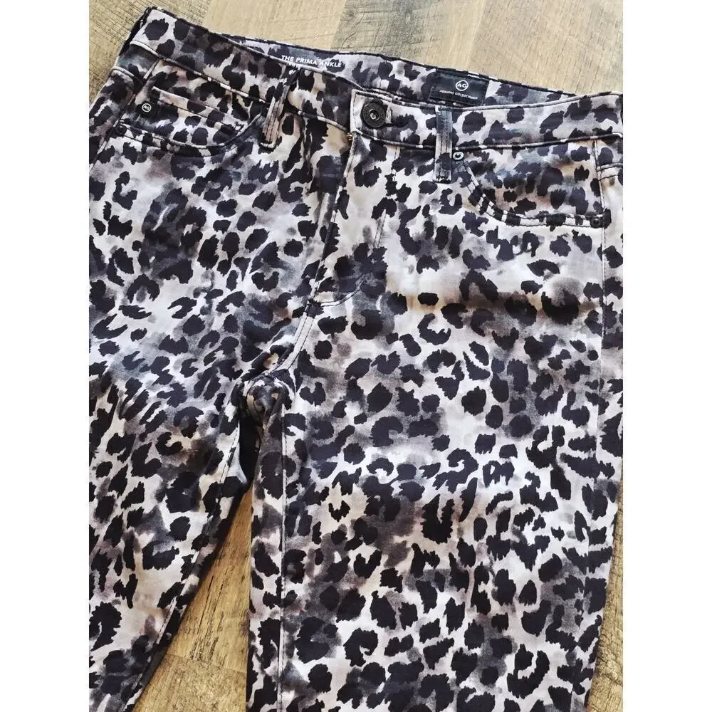 AG Adriano Goldschmied Prima Ankle Cigarette Leopard Stretch Jeans 26R $188 NWOT
